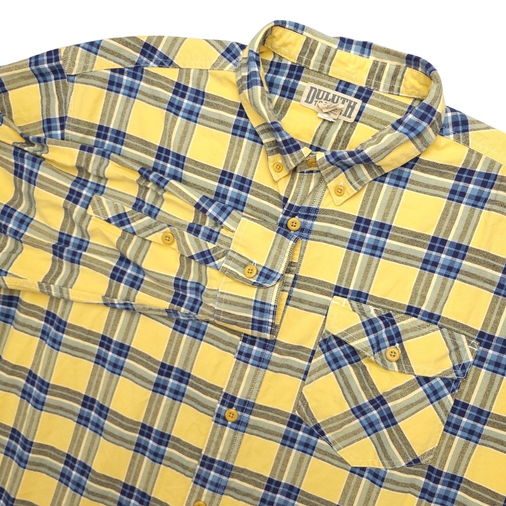 Duluth Trading Co Shirt Mens 2XL Yellow Plaid Long Sleeve Button Up Cotton